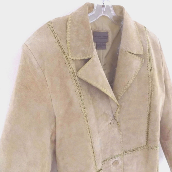 NWT Genuine suede leather coat Tan XL Gold stitches Brown Full-length Lined New - Picture 5 of 7